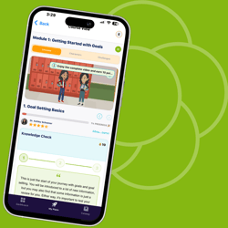 Bloomster app screen showing progress in the Goal Setting course