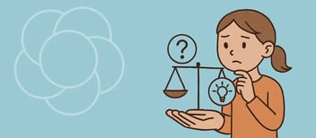Stylized image of a hand holding a scale, symbolizing a tween thoughtfully weighing options before making a responsible choice.