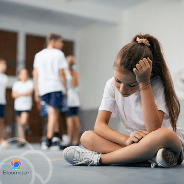 Tween observing a clique at school, showing the challenges of belonging.