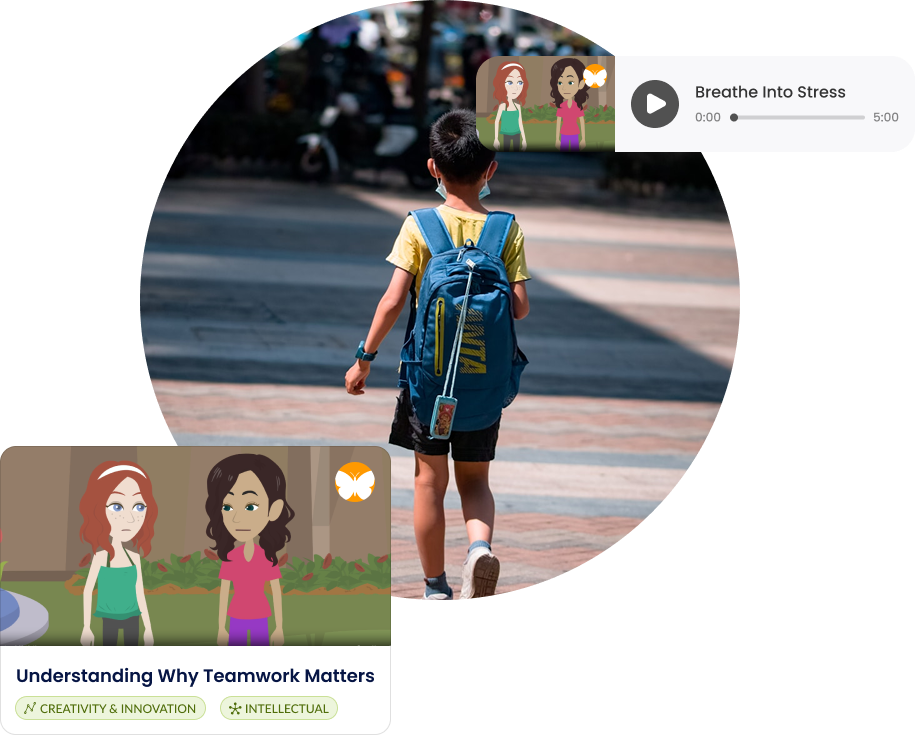 Student Walking with Overlays